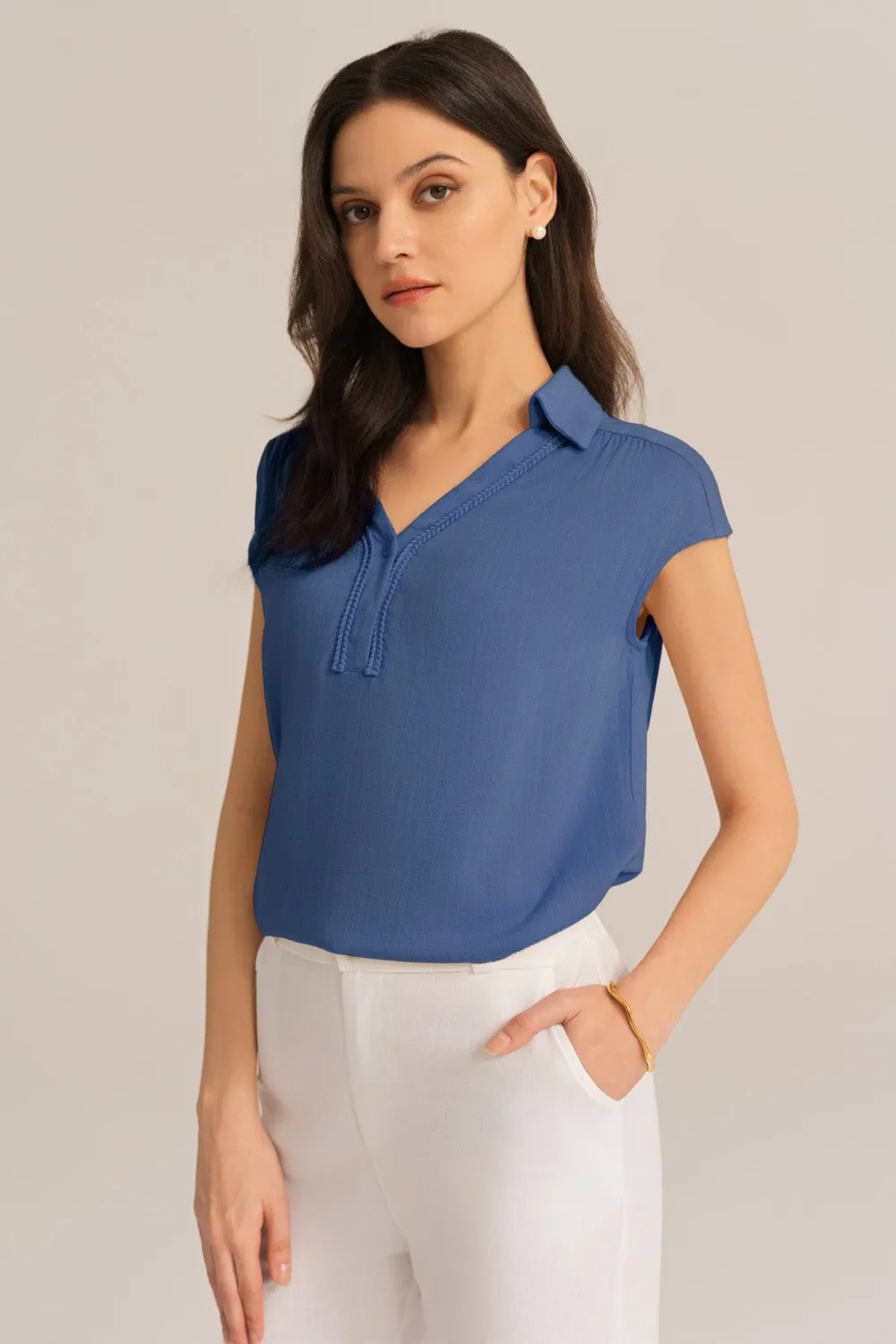 Casual Lapel Collar Loose Fit Pullover Tops - Blue sold by Grace Karin product image thumbnail 3