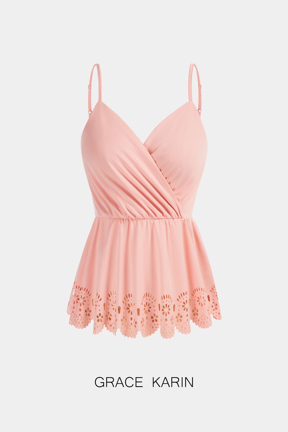 Grace Karin Women Burt-out Hem Cami Tops Spaghetti Straps V-Neck Laser-Cut Camisole sold by Grace Karin