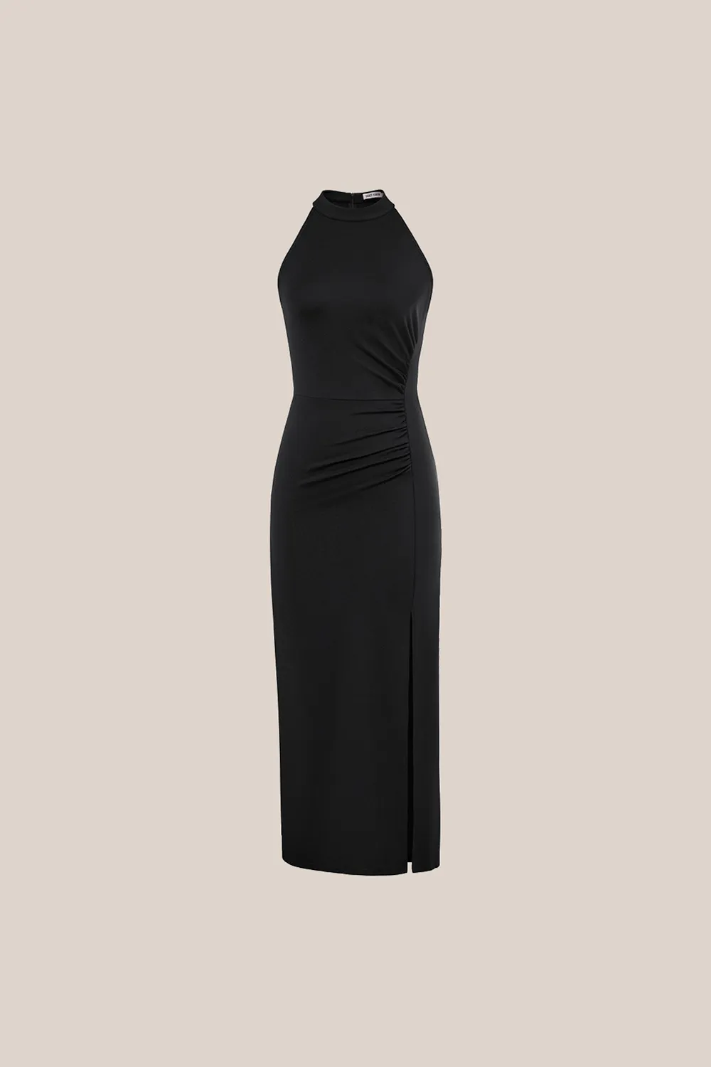 Front Slit Crew Neck Halterneck Ruched Bodycon Party Maxi Dress - Black sold by Grace Karin product image thumbnail 3