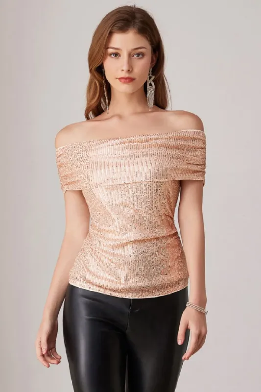 Sequin Sexy Sparkly Ruched Glitter Off Shoulder Tops sold by Grace Karin