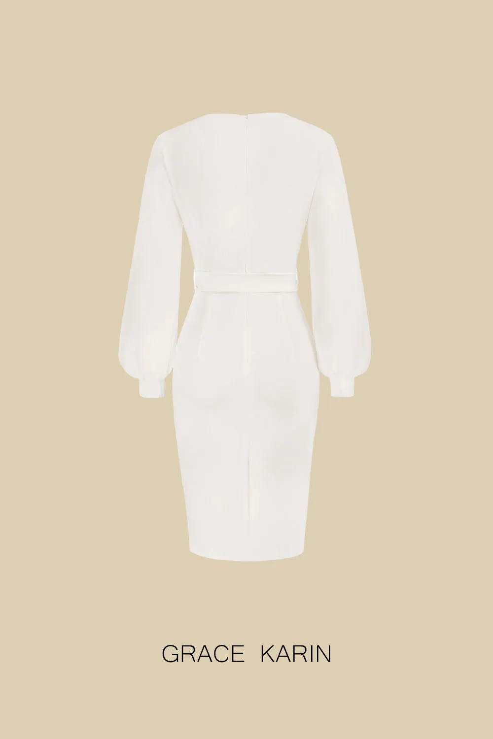GRACE KARIN Women Defined Waist Dress OL Long Sleeve V-Neck Bodycon Dress sold by Grace Karin product image thumbnail 3