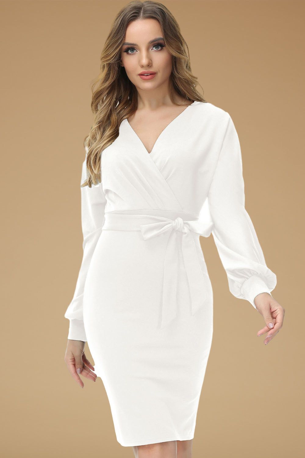 GRACE KARIN Women Defined Waist Dress OL Long Sleeve V-Neck Bodycon Dress sold by Grace Karin product image thumbnail 3