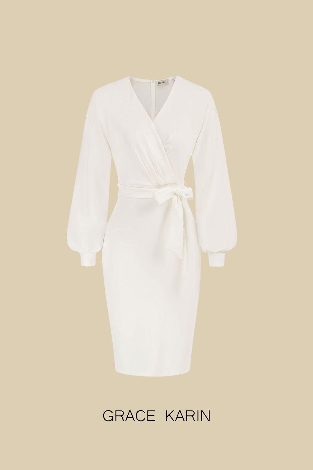 GRACE KARIN Women Defined Waist Dress OL Long Sleeve V-Neck Bodycon Dress sold by Grace Karin