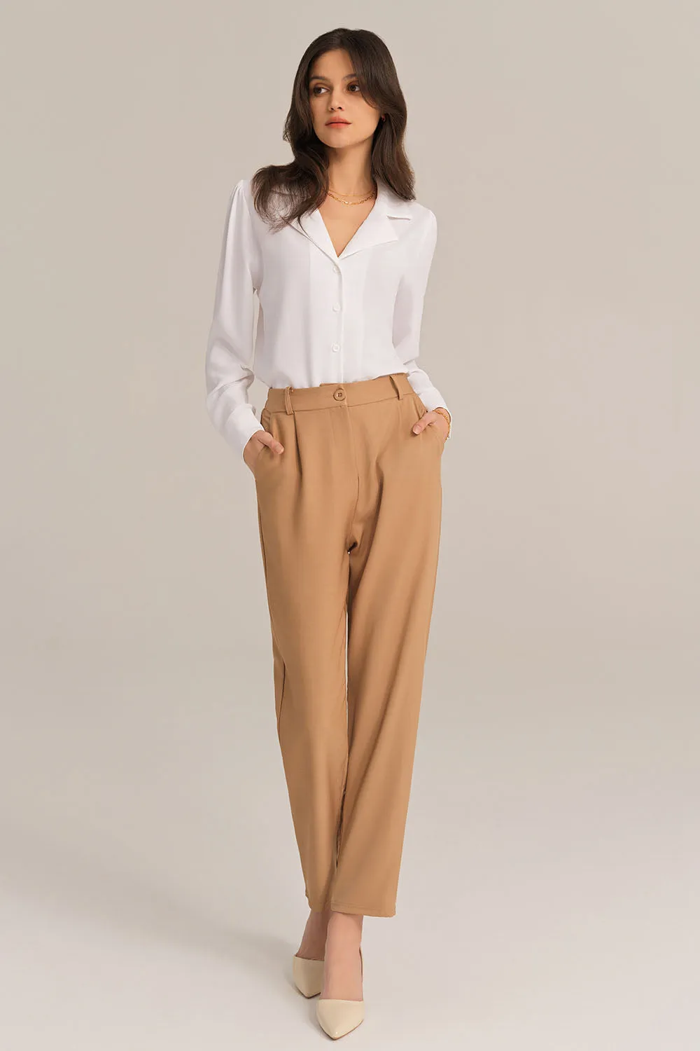High Waist Solid Color Work Pants - Brown sold by Grace Karin product image thumbnail 3