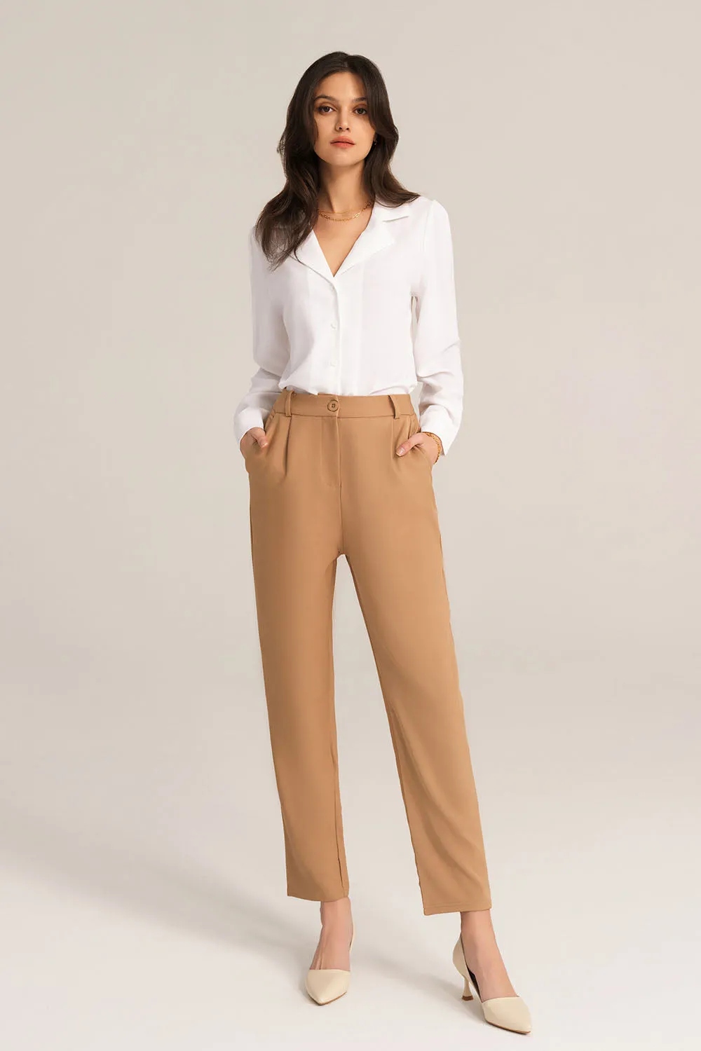 High Waist Solid Color Work Pants - Brown sold by Grace Karin