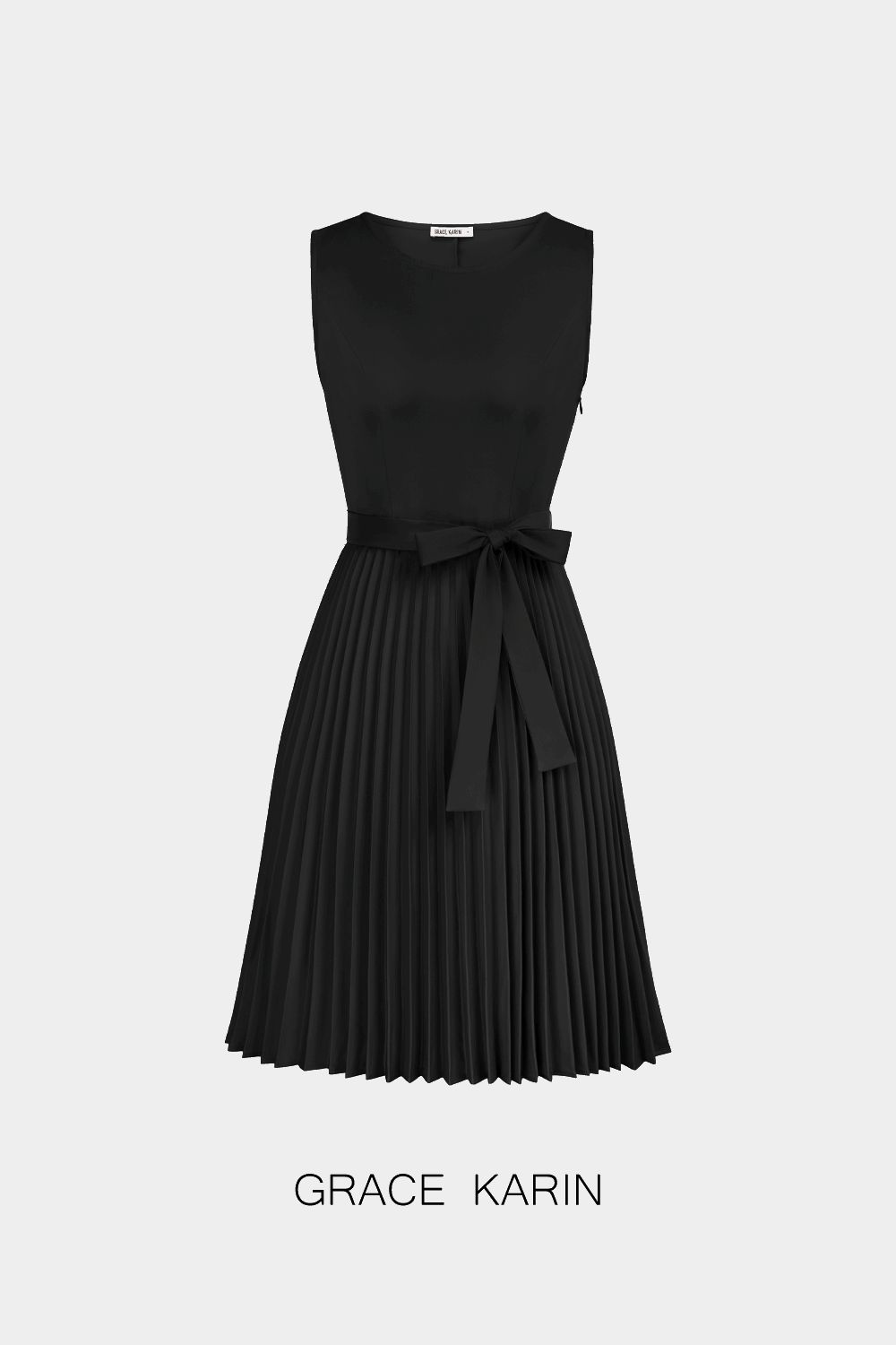 GRACE KARIN Pleated Sleeveless Crew Neck Belt Decorated Dress sold by Grace Karin product image thumbnail 5