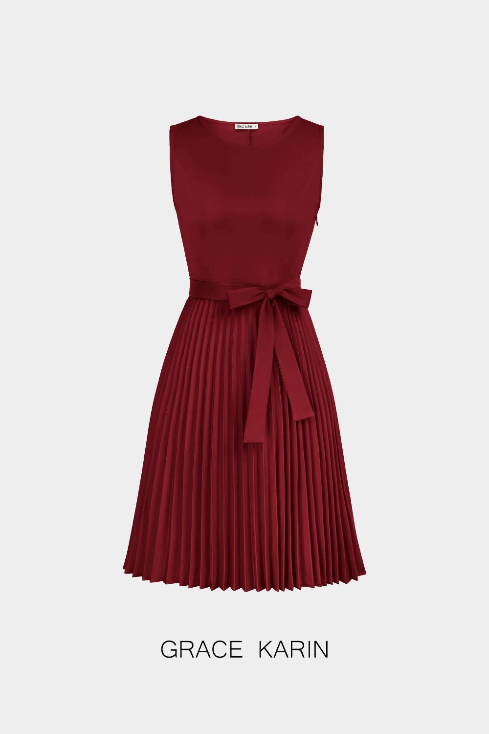 GRACE KARIN Pleated Sleeveless Crew Neck Belt Decorated Dress sold by Grace Karin product image thumbnail 4