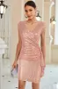 Sequin Sleeveless V-Neck Ruffle Midi Dress - Red sold by Grace Karin