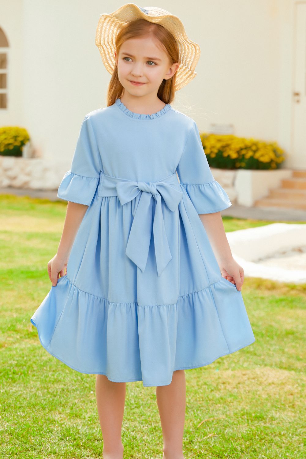 GRACE KARIN Kids Bell Sleeve Tiered Dress 1/2 Sleeve Crew Neck V-Back Flared A-Line Dress sold by Grace Karin product image thumbnail 2