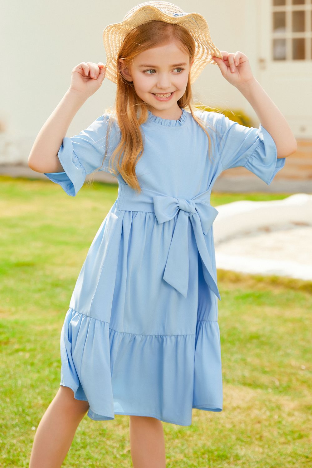 GRACE KARIN Kids Bell Sleeve Tiered Dress 1/2 Sleeve Crew Neck V-Back Flared A-Line Dress sold by Grace Karin product image thumbnail 3