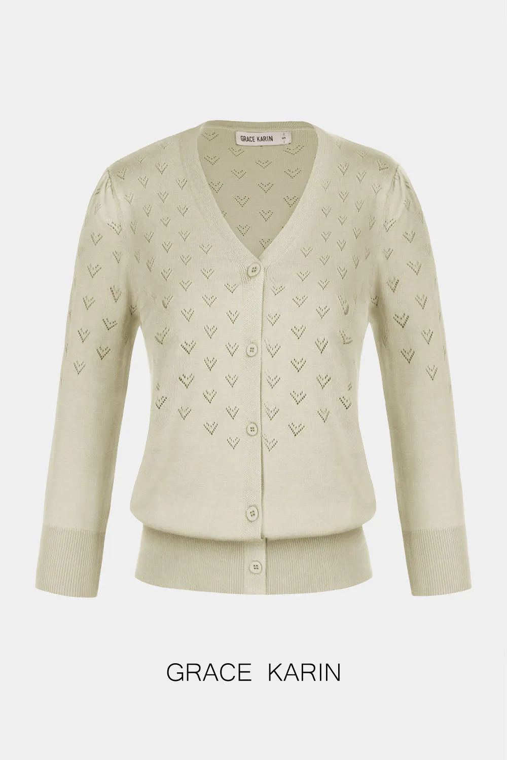 GRACE KARIN Hollowed-out Textured 3/4 Sleeve V-Neck Cardigan Sweater sold by Grace Karin product image thumbnail 2