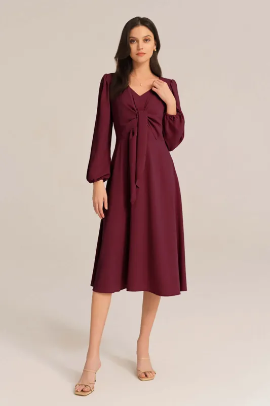Bow-Knot Long Sleeve Elastic Waist Midi Dress sold by Grace Karin