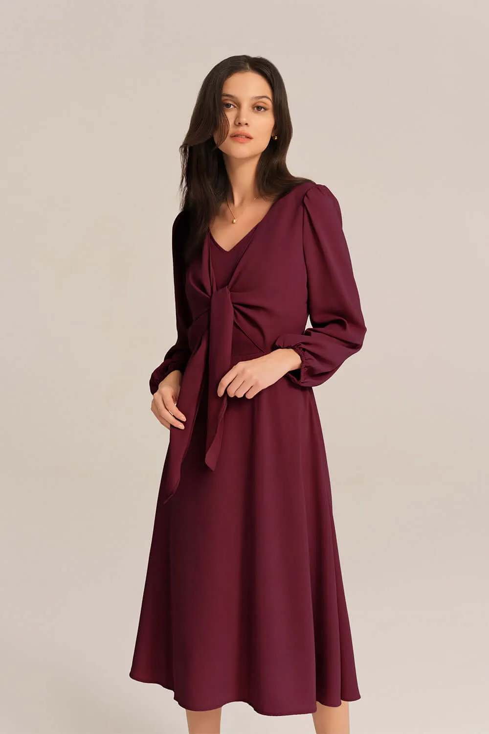 Bow-Knot Long Sleeve Elastic Waist Midi Dress sold by Grace Karin product image thumbnail 3