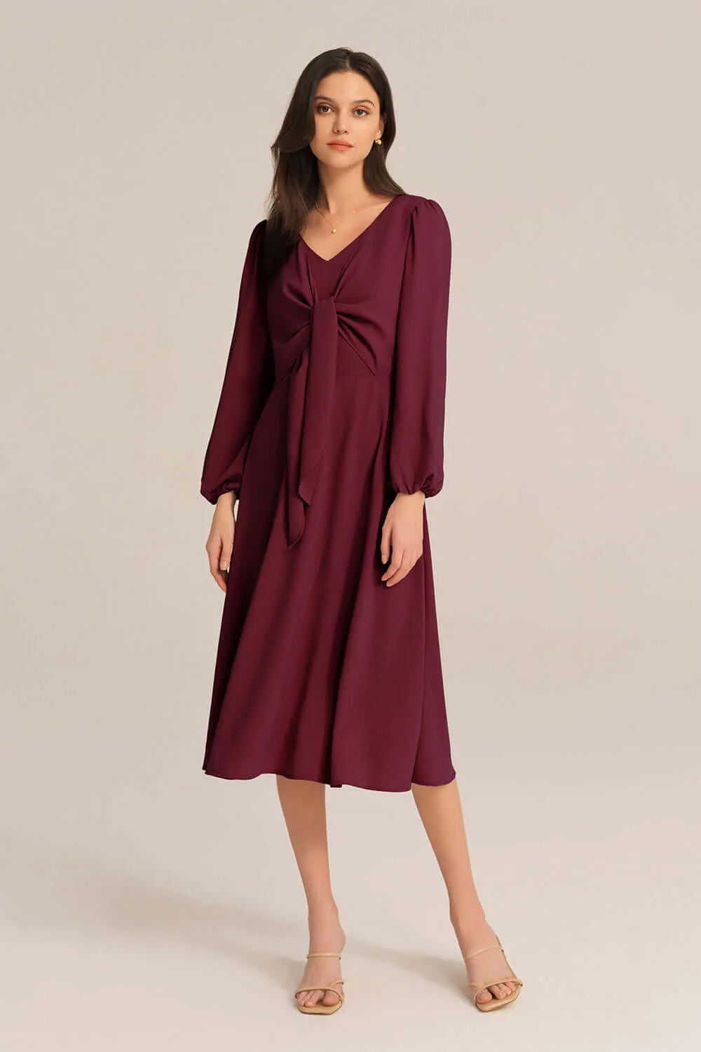 Bow-Knot Long Sleeve Elastic Waist Midi Dress sold by Grace Karin product image thumbnail 2