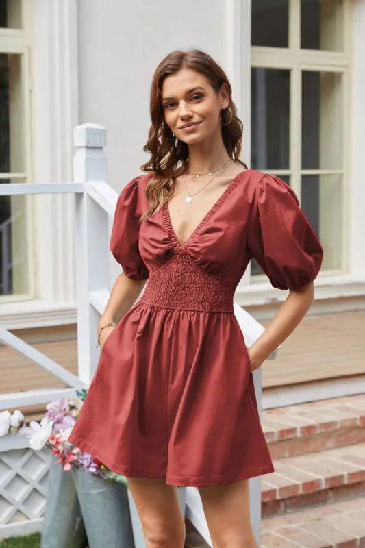 Casual Short Sleeve Wide Leg Romper - Red sold by Grace Karin