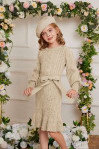 GRACE KAEIN Kids Mermaid Hem Crew Neck Knitted Sweater Dress sold by Grace Karin