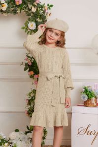 GRACE KAEIN Kids Mermaid Hem Crew Neck Knitted Sweater Dress sold by Grace Karin