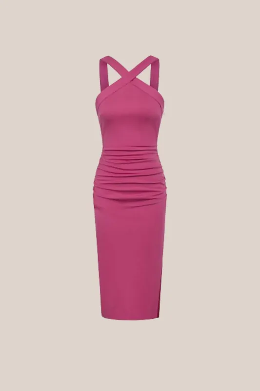 GK Women Ruched Party Dress Side Slit Below Knee Halterneck Bodycon Dress sold by Grace Karin