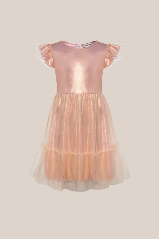 GK Kids Mesh Overlay Party Dress Flutter Sleeve Crew Neck A-Line Dress sold by Grace Karin