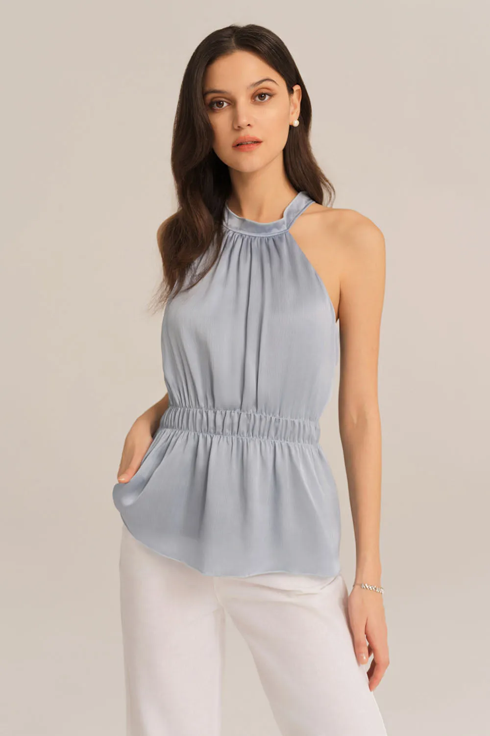 Cut-out Shoulder Keyhole Back Elastic Waist Halterneck Tops - Blue sold by Grace Karin product image thumbnail 2