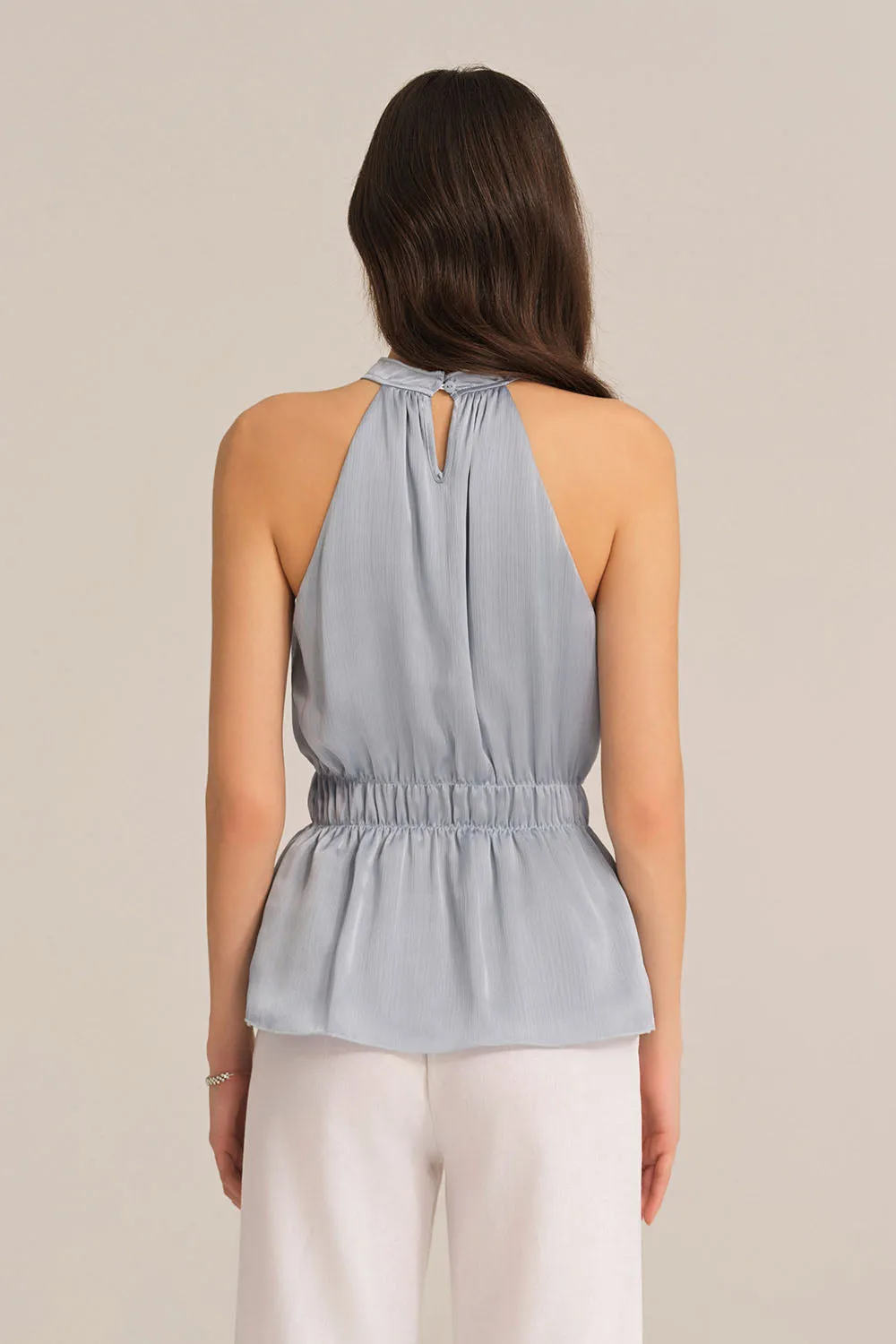 Cut-out Shoulder Keyhole Back Elastic Waist Halterneck Tops - Blue sold by Grace Karin product image thumbnail 3