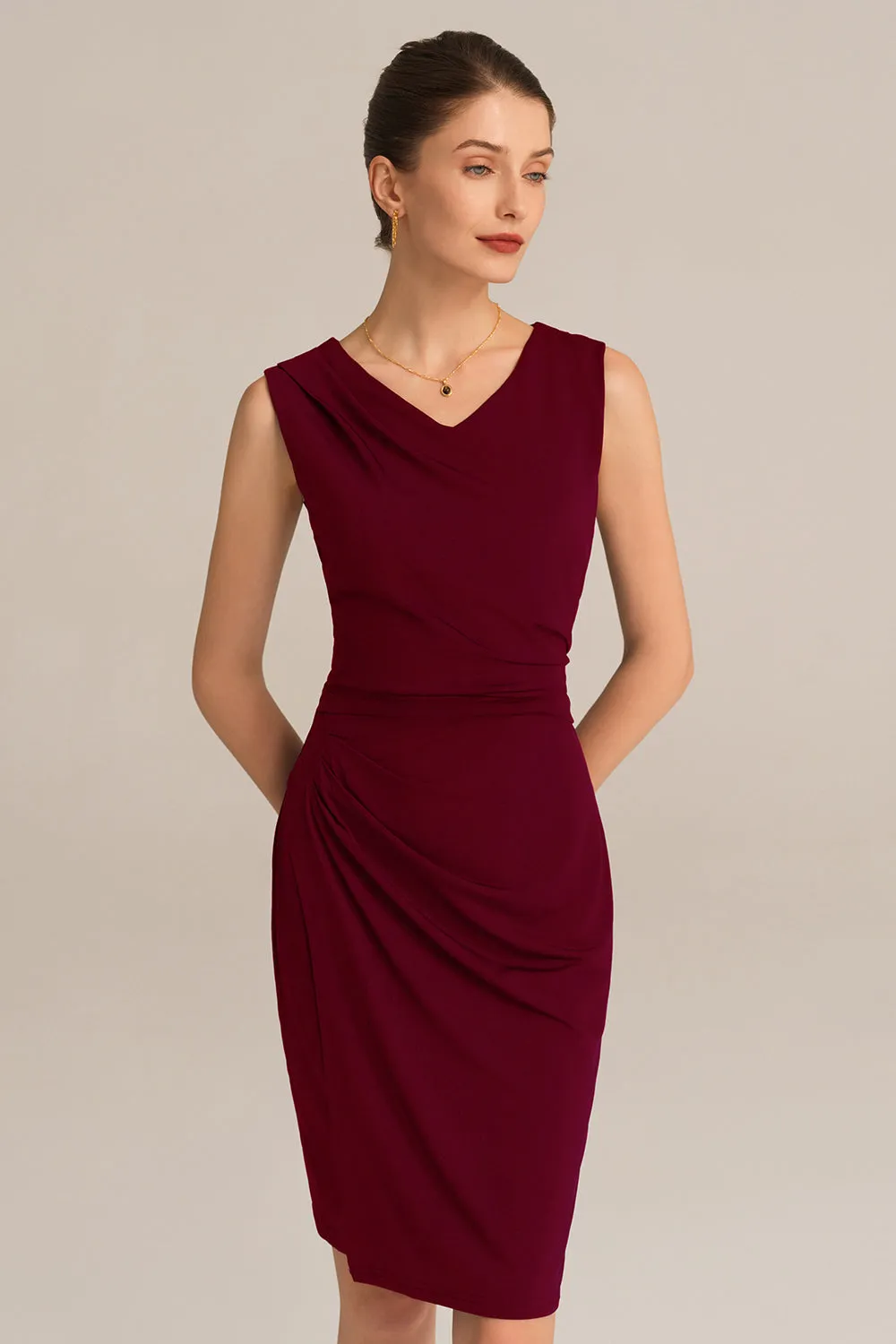 Ruched Bodycon Hips-Wrapped Dress - Red sold by Grace Karin