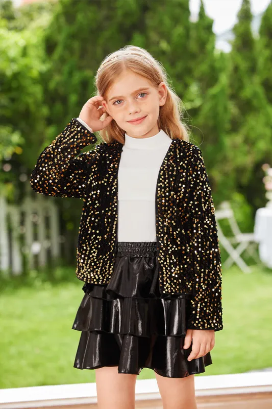 GRACE KARIN Sequined Party Shrug Little Girls Long Sleeve Open Front Bolero sold by Grace Karin