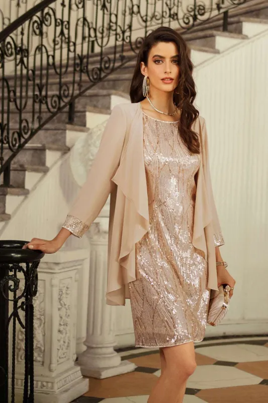 GRACE KARIN 2pcs Set Party Outfits Crew Neck Sequined Dress+Cover-up sold by Grace Karin