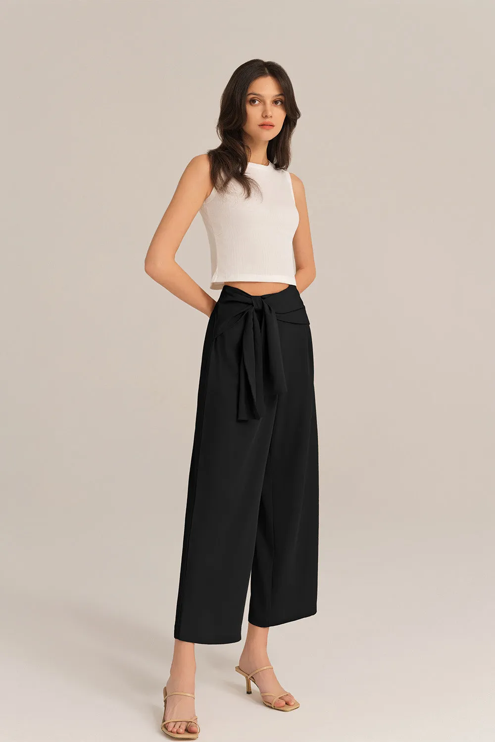 Straight-Legged OL Elastic Waist Ankle Length Pants - Black sold by Grace Karin