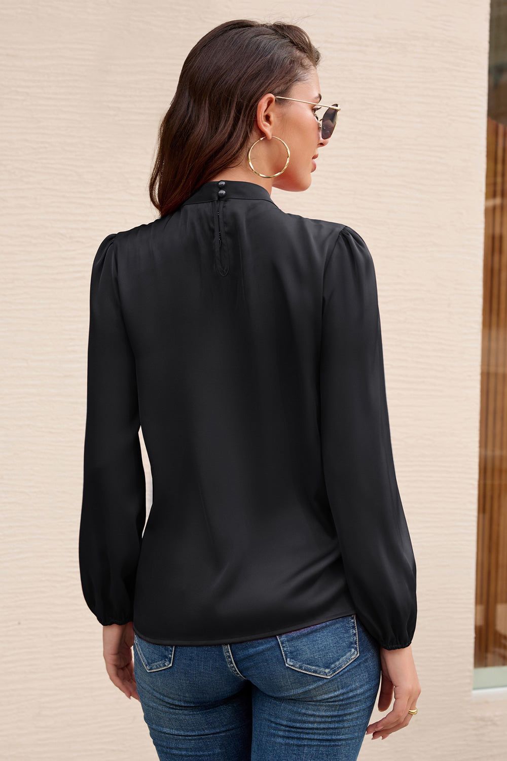 GRACE KARIN Knotted Neck Comfy Long Sleeve Keyhole Back Blouse sold by Grace Karin product image thumbnail 11