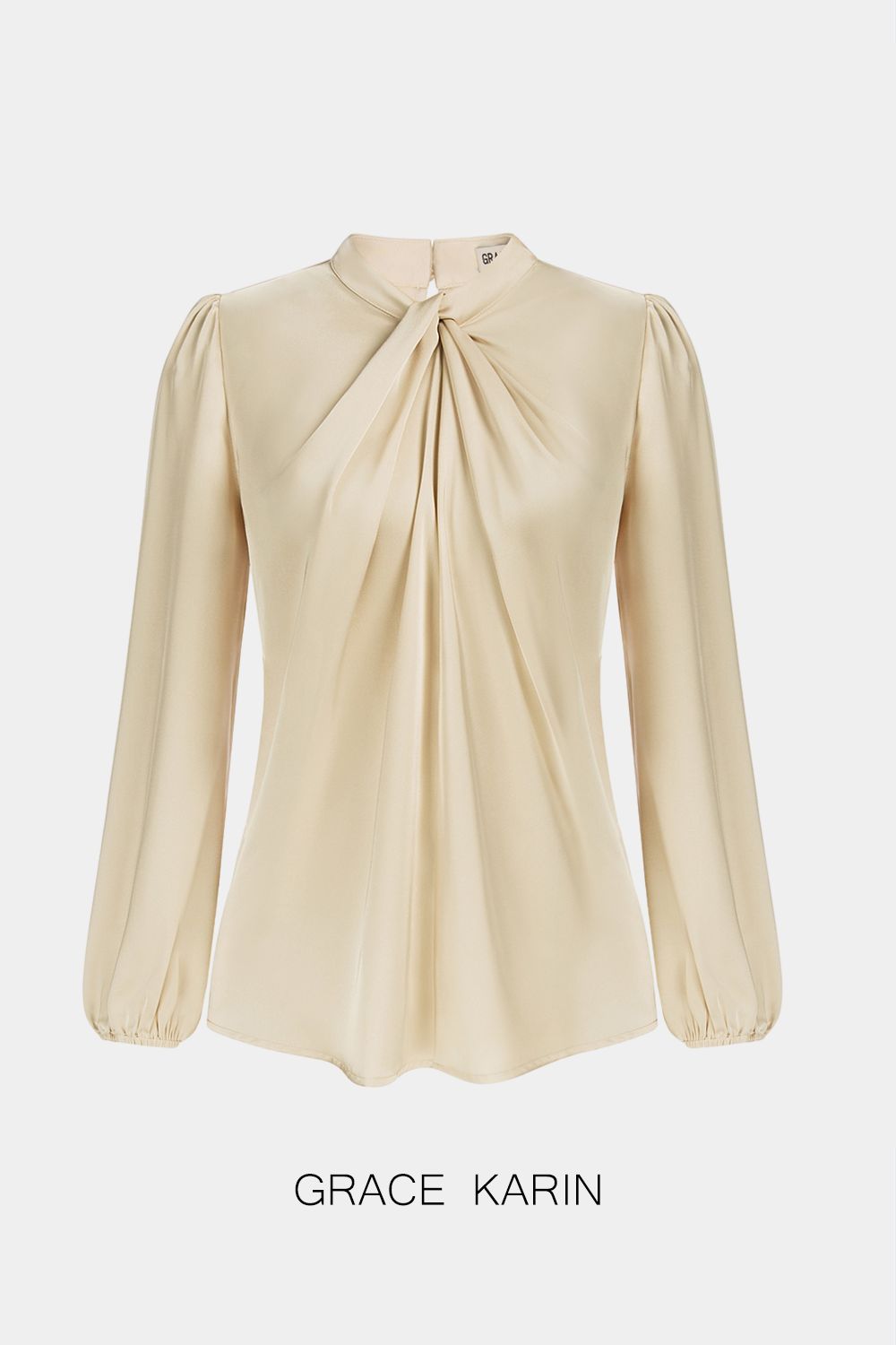 GRACE KARIN Knotted Neck Comfy Long Sleeve Keyhole Back Blouse sold by Grace Karin