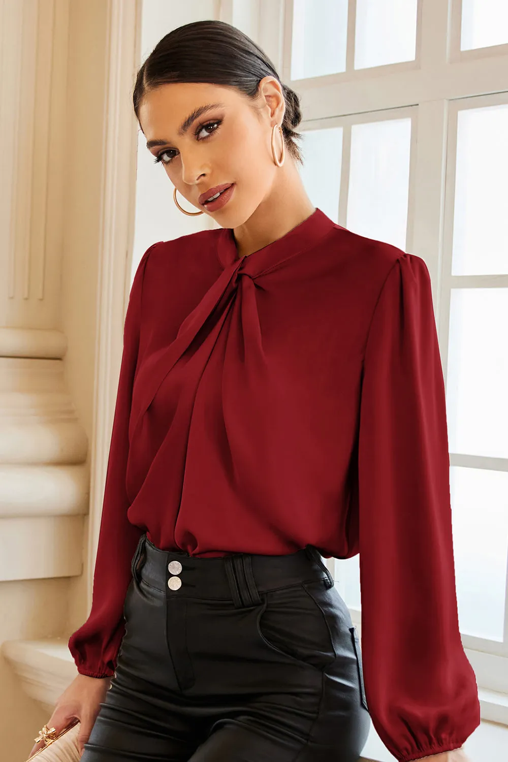 GRACE KARIN Knotted Neck Comfy Long Sleeve Keyhole Back Blouse sold by Grace Karin product image thumbnail 3