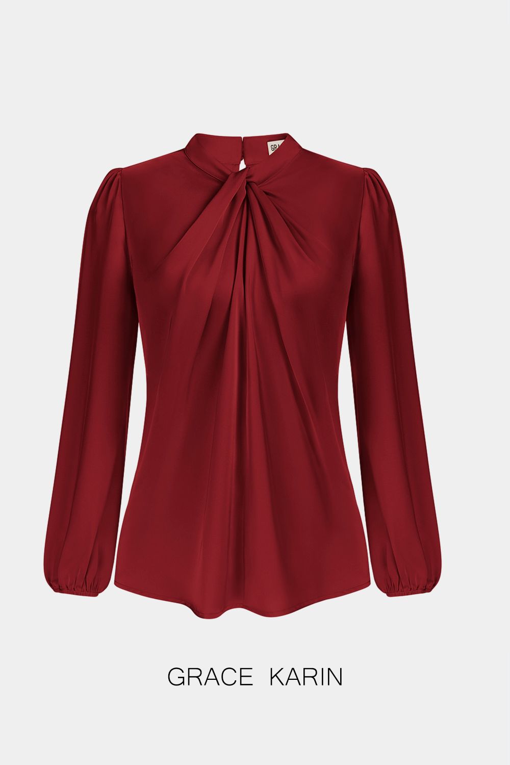 GRACE KARIN Knotted Neck Comfy Long Sleeve Keyhole Back Blouse sold by Grace Karin product image thumbnail 8
