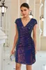 Sequin Sleeveless V-Neck Ruffle Midi Dress - Blue sold by Grace Karin