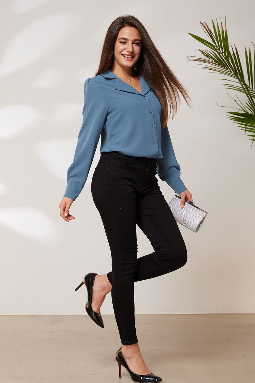 GRACE KARIN Lapel Collar Puffed Long Sleeve Button-up Blouse sold by Grace Karin product image thumbnail 3