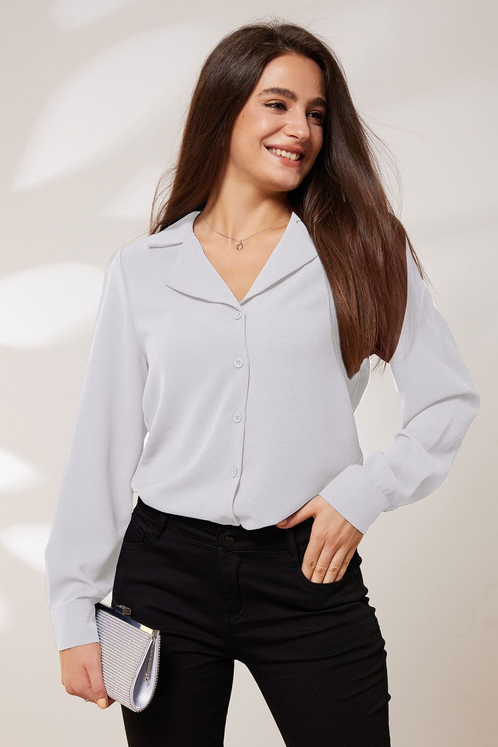 GRACE KARIN Lapel Collar Puffed Long Sleeve Button-up Blouse sold by Grace Karin product image thumbnail 11