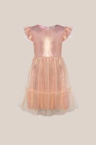 GK Kids Mesh Overlay Party Dress Flutter Sleeve Crew Neck A-Line Dress sold by Grace Karin