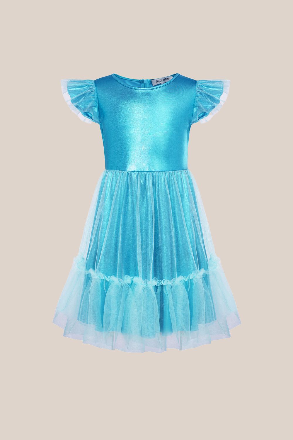 GK Kids Mesh Overlay Party Dress Flutter Sleeve Crew Neck A-Line Dress sold by Grace Karin product image thumbnail 2