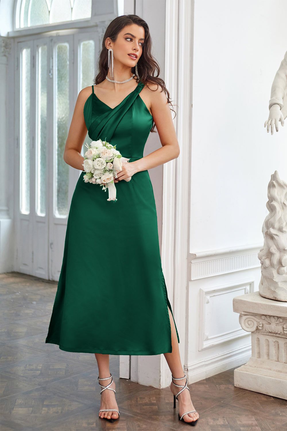 GRACE KARIN Side Slit Party Dress Asymmetric Shoulder V-Neck A-Line Midi Dress sold by Grace Karin product image thumbnail 2