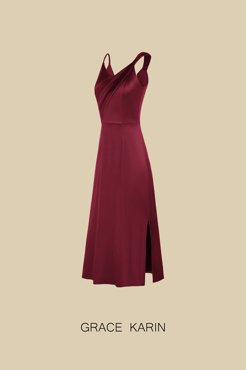 GRACE KARIN Side Slit Party Dress Asymmetric Shoulder V-Neck A-Line Midi Dress sold by Grace Karin product image thumbnail 2