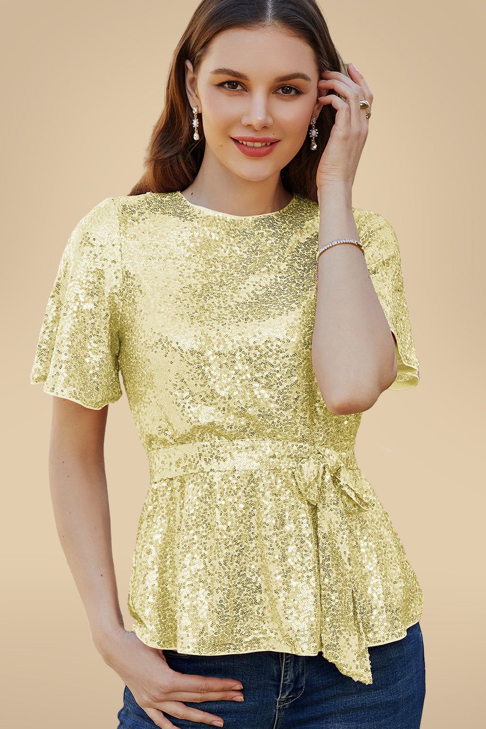 GRACE KARIN Sequined Short Bell Sleeve Party Tops sold by Grace Karin