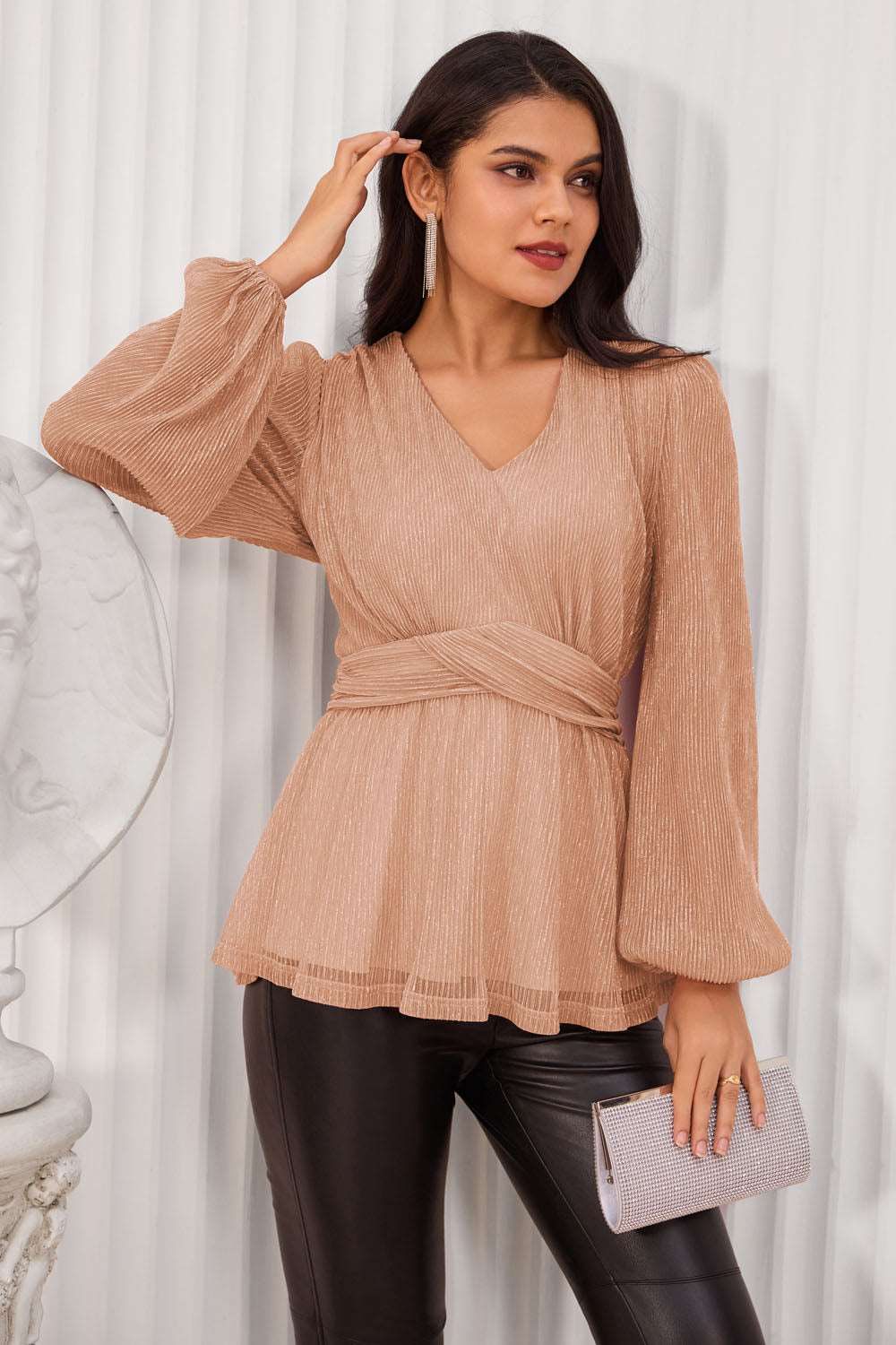 GK Women Defined Waist Party Tops Long Sleeve V-Neck A-Line Tops sold by Grace Karin product image thumbnail 2