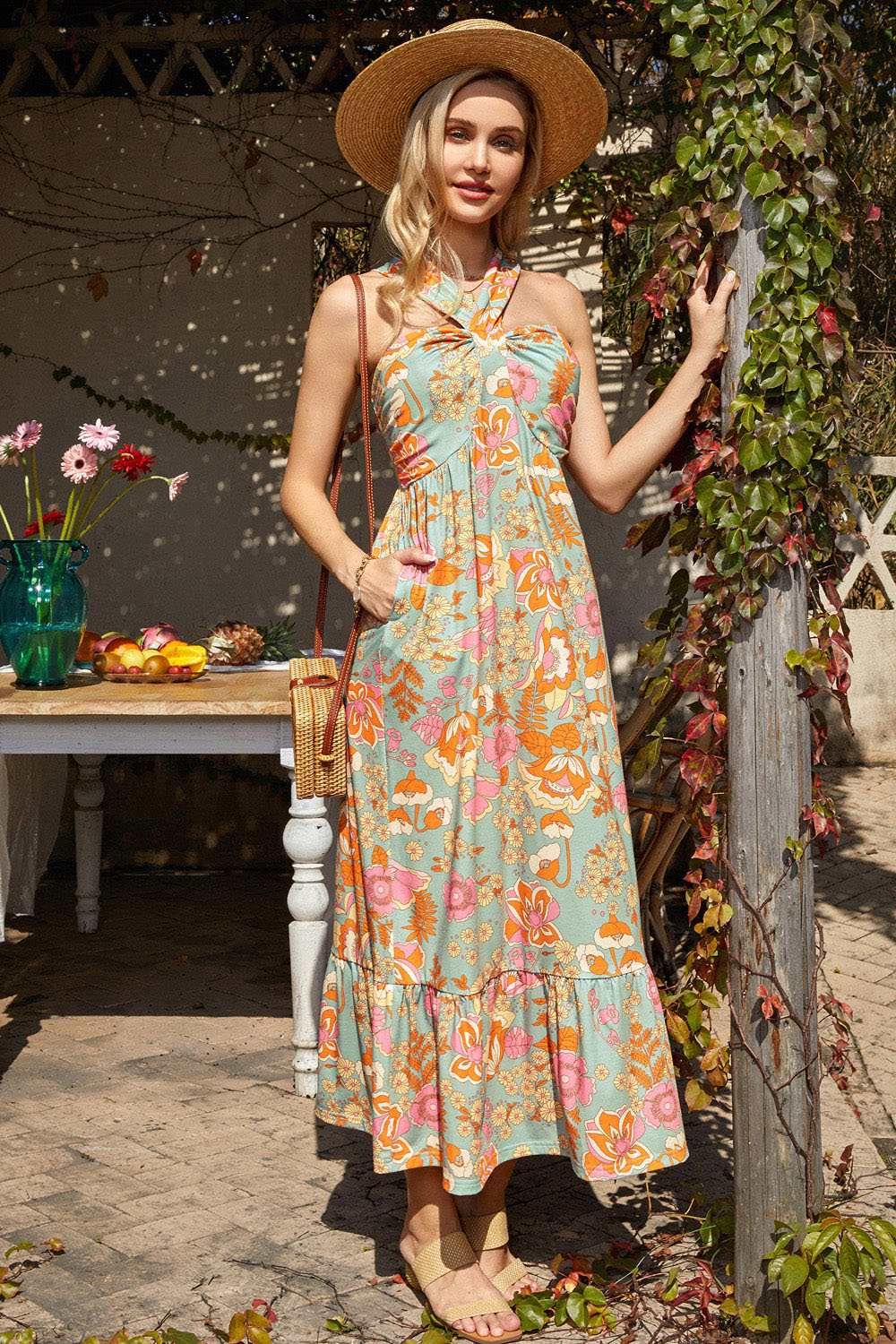 GRACE KARIN Halterneck Ruched Bodice Tiered A-Line Dress sold by Grace Karin product image thumbnail 3