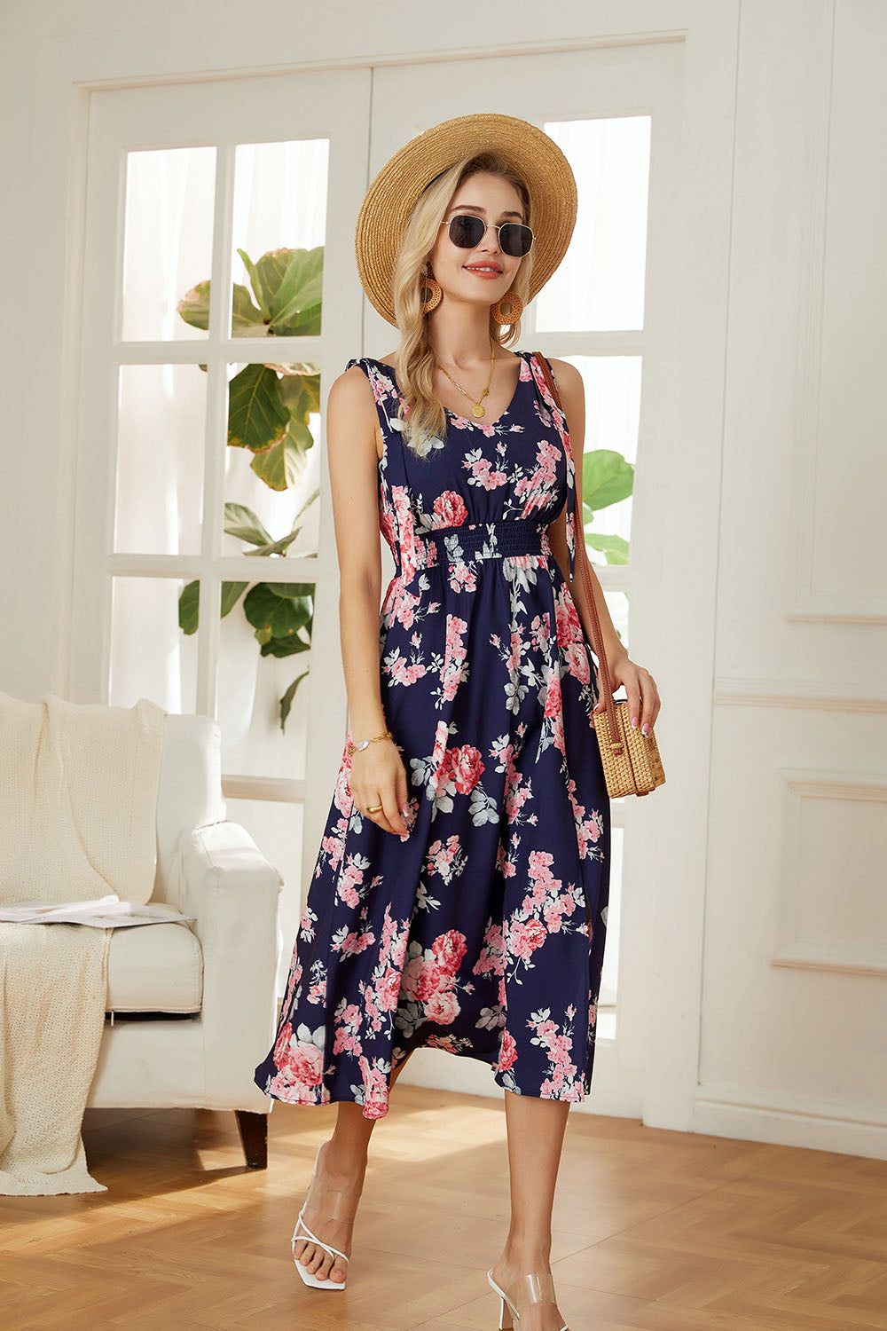 GRACE KARIN Front Slit Elastic Waist Flared A-Line Dress sold by Grace Karin product image thumbnail 3