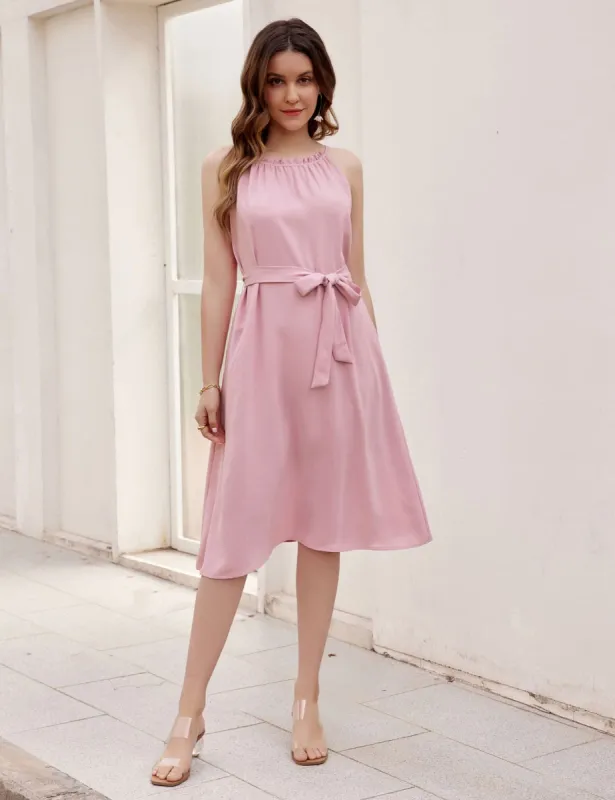 GRACE KARIN Halterneck A-Line Dress with Belt sold by Grace Karin