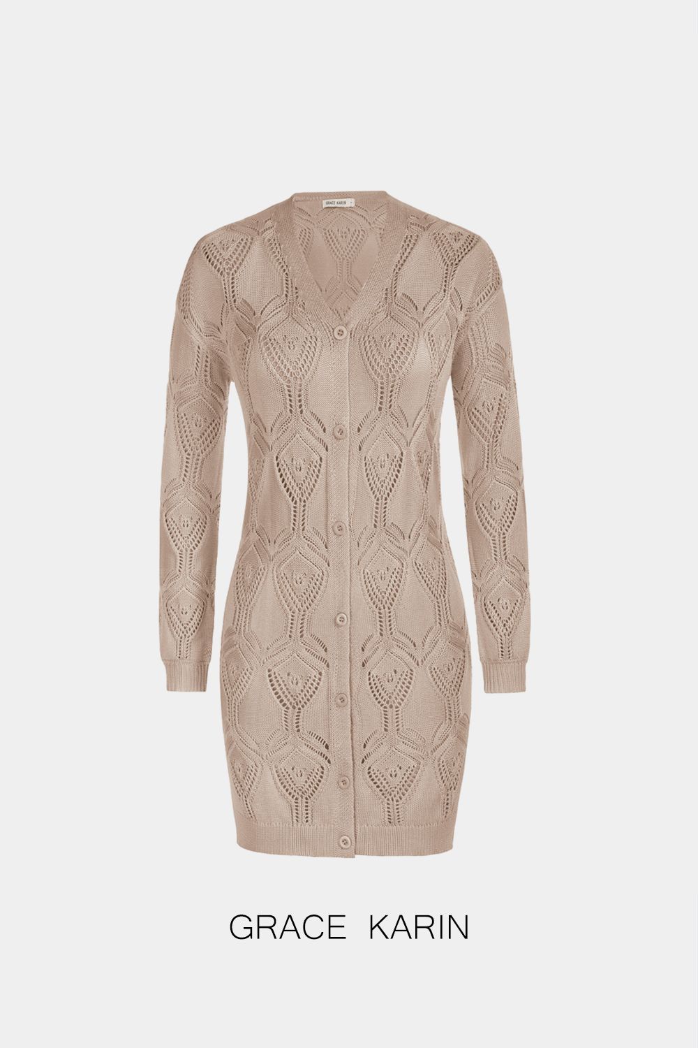 GRACE KARIN Hollowed-out Textured Cardigan Long Sleeve V-Neck Mid-Thigh Sweater sold by Grace Karin product image thumbnail 11