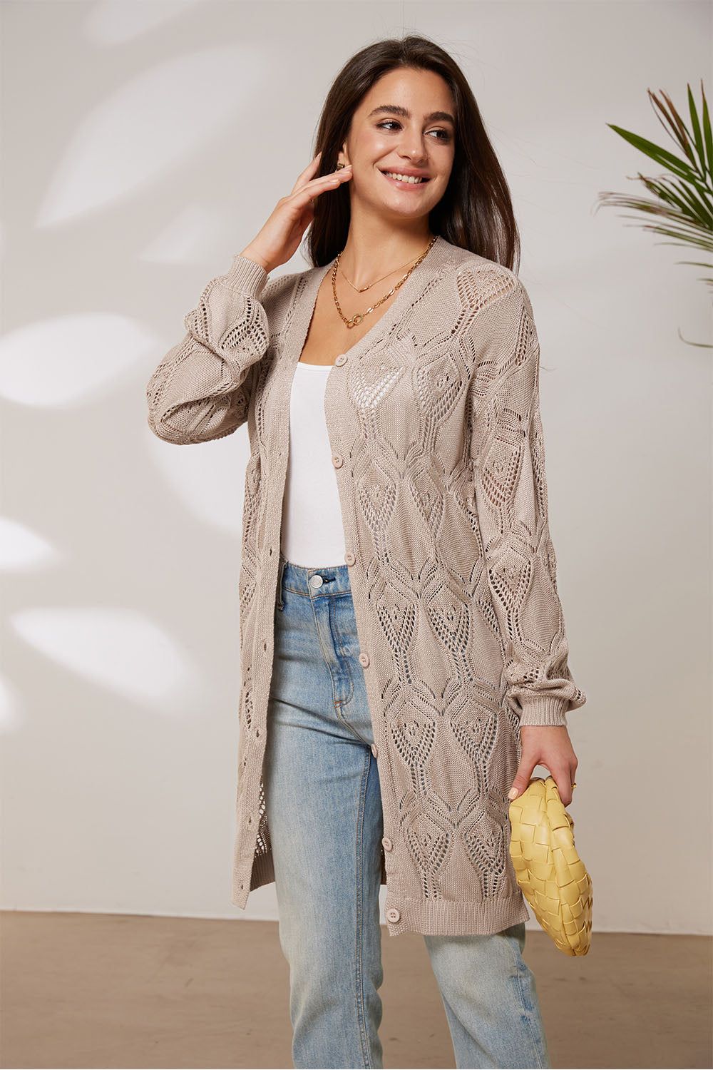 GRACE KARIN Hollowed-out Textured Cardigan Long Sleeve V-Neck Mid-Thigh Sweater sold by Grace Karin product image thumbnail 7