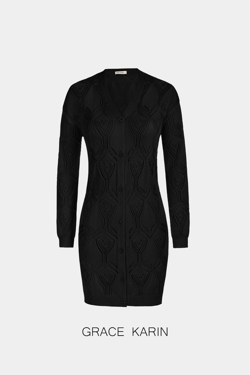 GRACE KARIN Hollowed-out Textured Cardigan Long Sleeve V-Neck Mid-Thigh Sweater sold by Grace Karin product image thumbnail 5