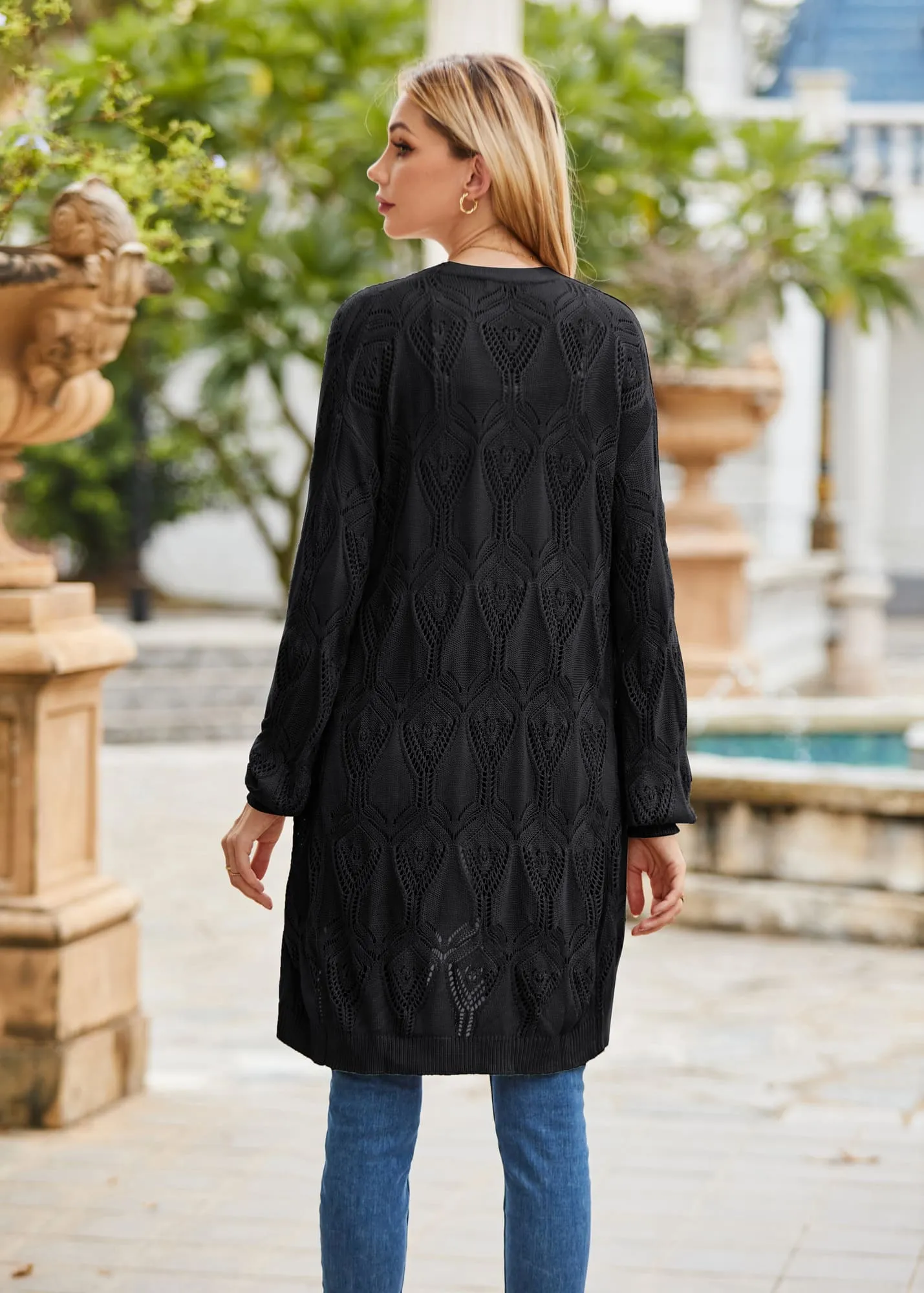 GRACE KARIN Hollowed-out Textured Cardigan Long Sleeve V-Neck Mid-Thigh Sweater sold by Grace Karin product image thumbnail 2