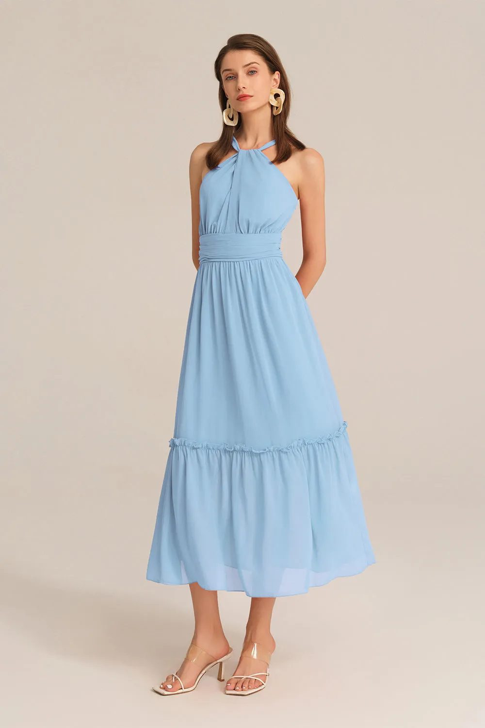 Ruched Halterneck Flared A-Line Dress - Blue sold by Grace Karin product image thumbnail 3